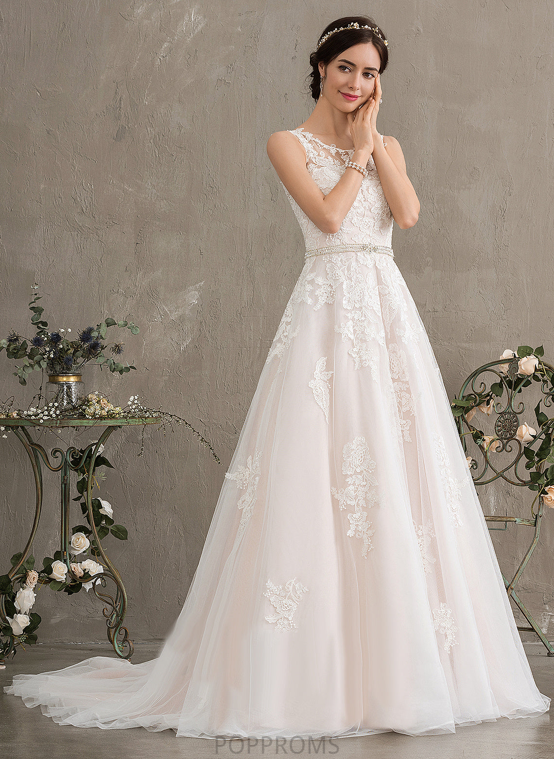 Tulle Neck Wedding Lace Court Sequins Amari Wedding Dresses Beading Ball-Gown/Princess Dress Scoop With Train