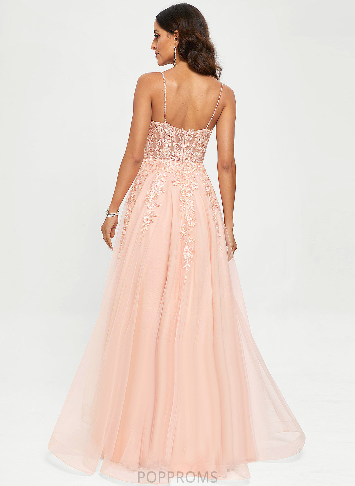 Sequins A-Line Floor-Length Scoop With Mildred Lace Prom Dresses Tulle