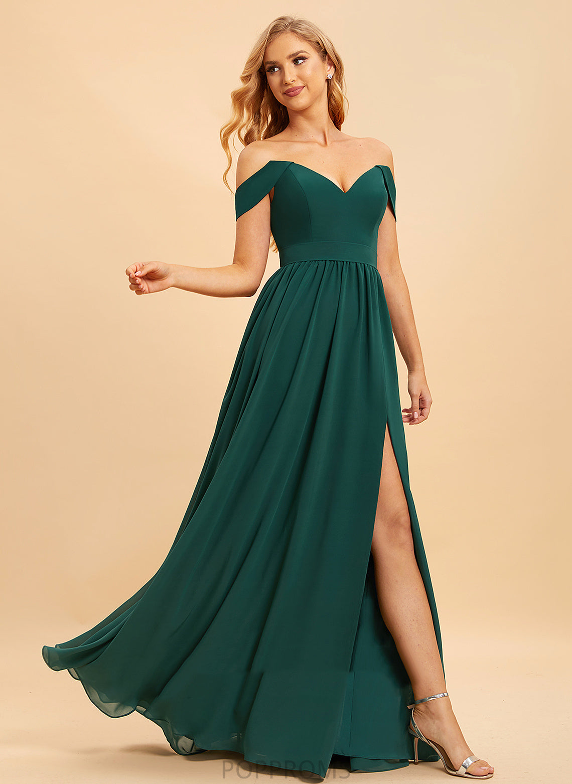 Off-the-Shoulder A-Line Fabric Embellishment Length Floor-Length SplitFront Silhouette Neckline Aleena Sleeveless Velvet Bridesmaid Dresses