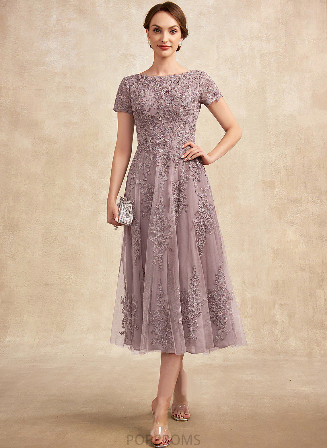 Tulle Tea-Length Dress of Bride Lace Mother the A-Line Mother of the Bride Dresses Neck Aliya Scoop