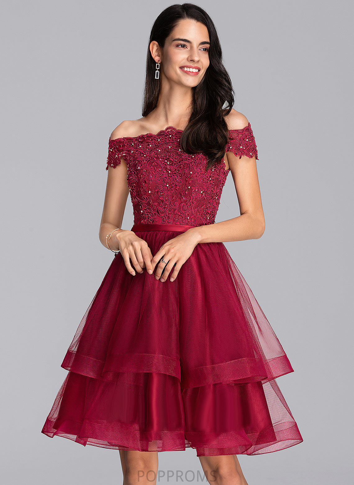 Lace Homecoming Tulle Beading Homecoming Dresses Maisie A-Line Knee-Length With Dress Off-the-Shoulder Sequins