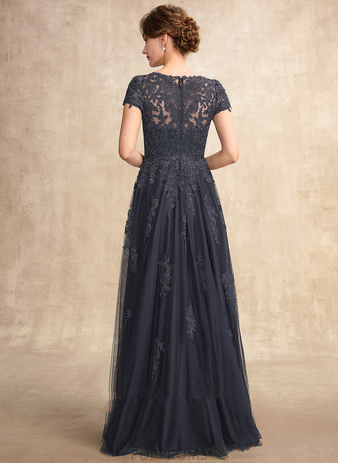 Mother Tulle the With Dress Mother of the Bride Dresses Lace Bride Beading Floor-Length of Scoop Neck A-Line Mckinley