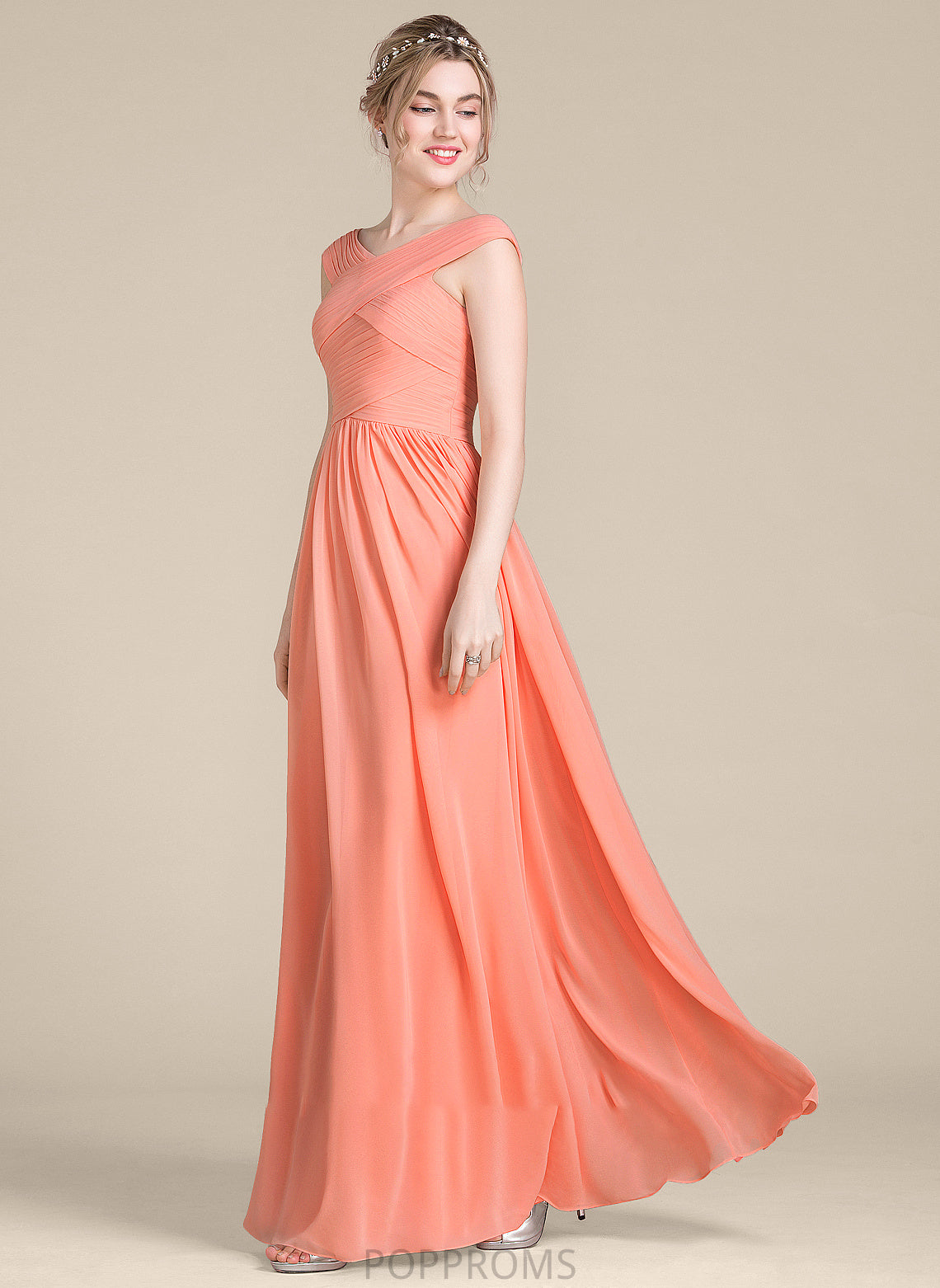 Ruffle Chiffon With Floor-Length Ball-Gown/Princess V-neck Prom Dresses Elisa