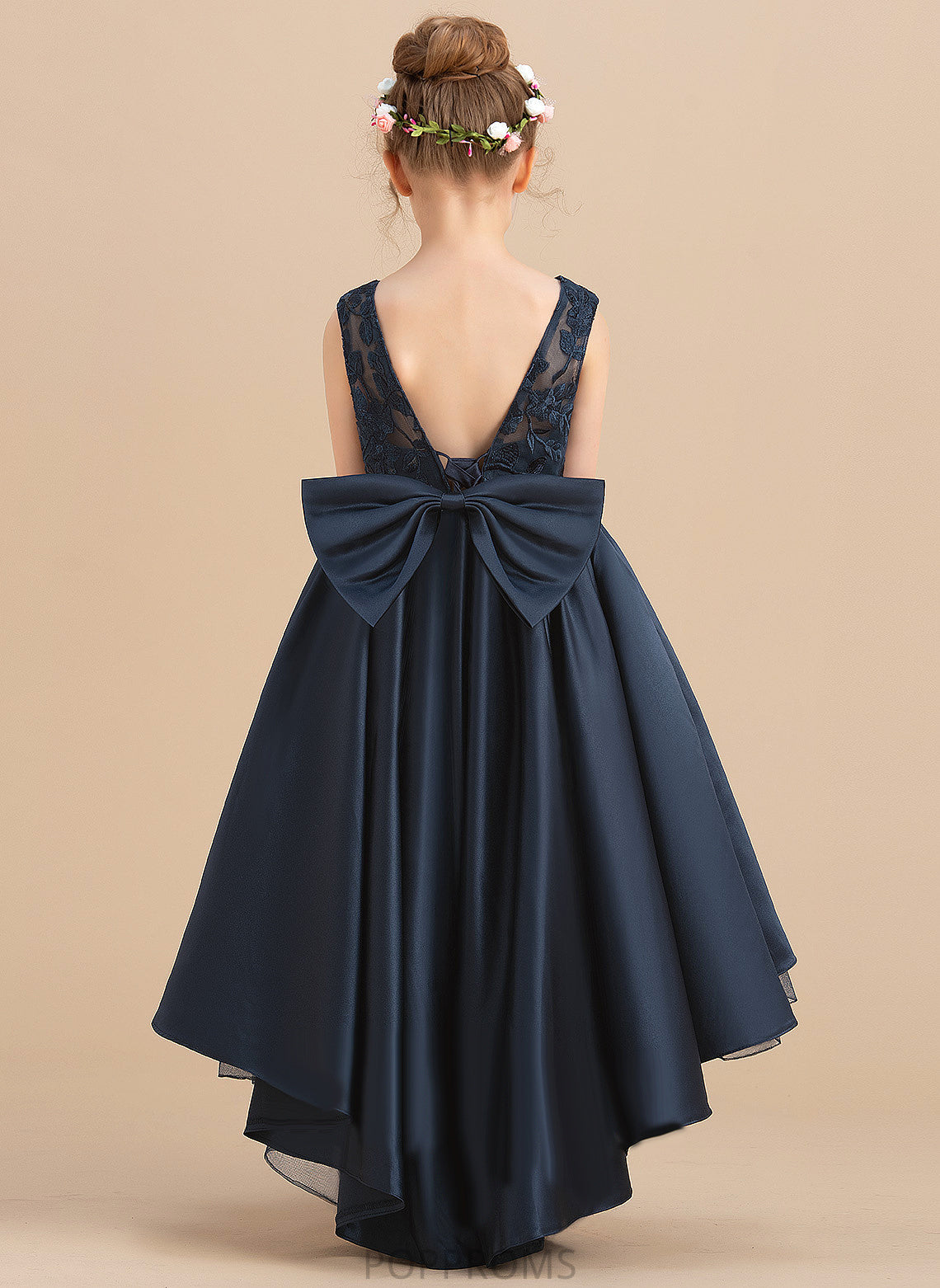 Satin Girl Dress Neck Flower Bow(s) Sleeveless - Alessandra Asymmetrical Flower Girl Dresses With Ball-Gown/Princess Scoop