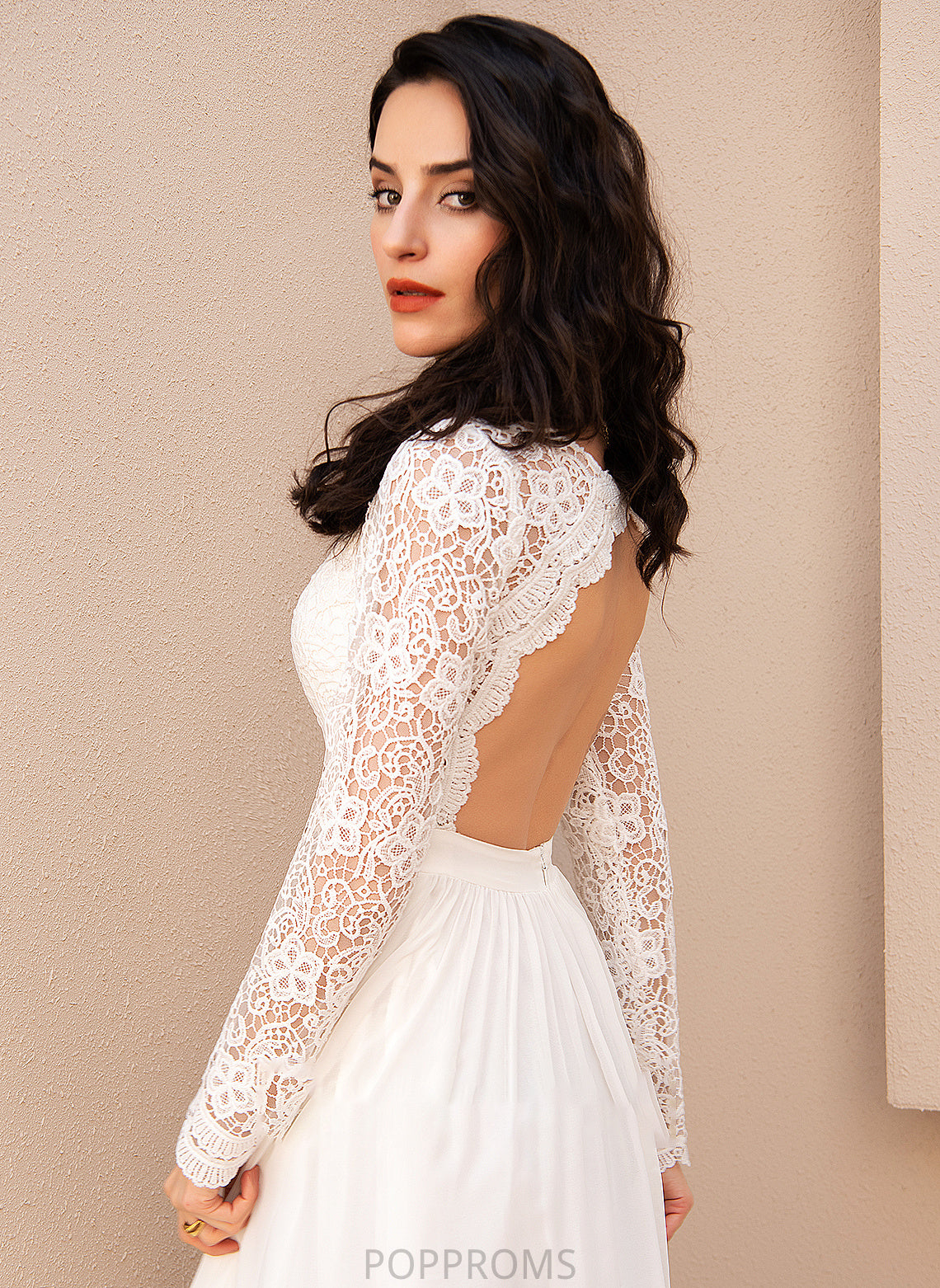 Chiffon A-Line Wedding Lace Wedding Dresses Emmy With V-neck Dress Floor-Length