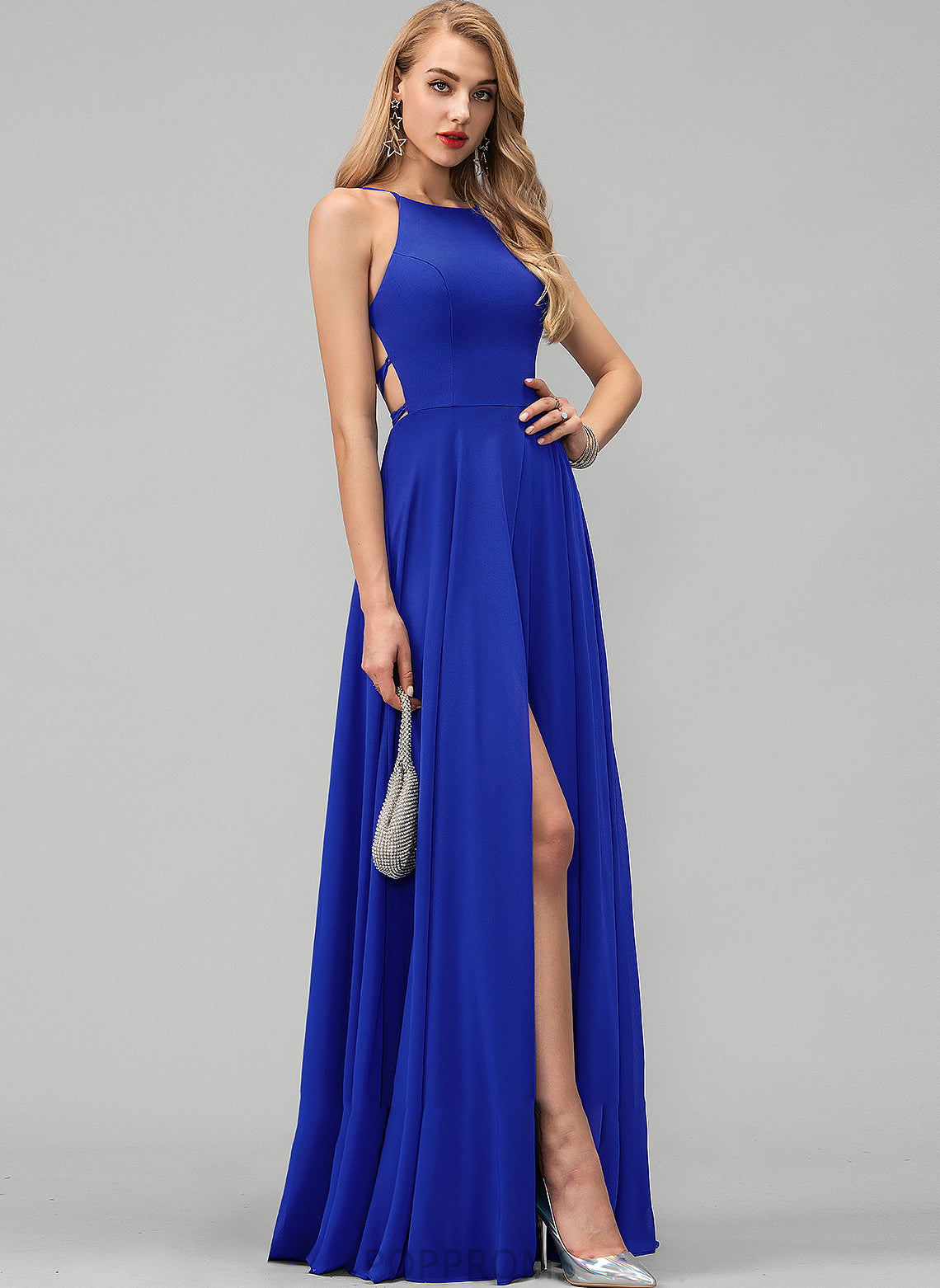 Kim Front Prom Dresses Split Floor-Length Scoop Neck A-Line With Chiffon