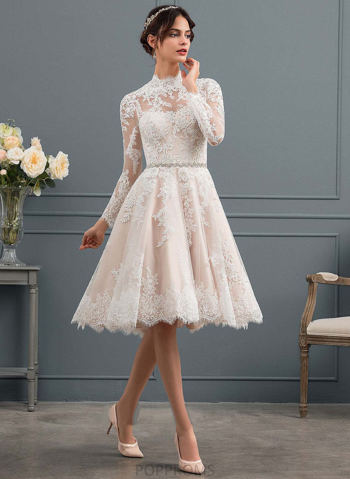 Dress Chasity Illusion Lace Tulle Knee-Length Wedding Dresses A-Line Wedding