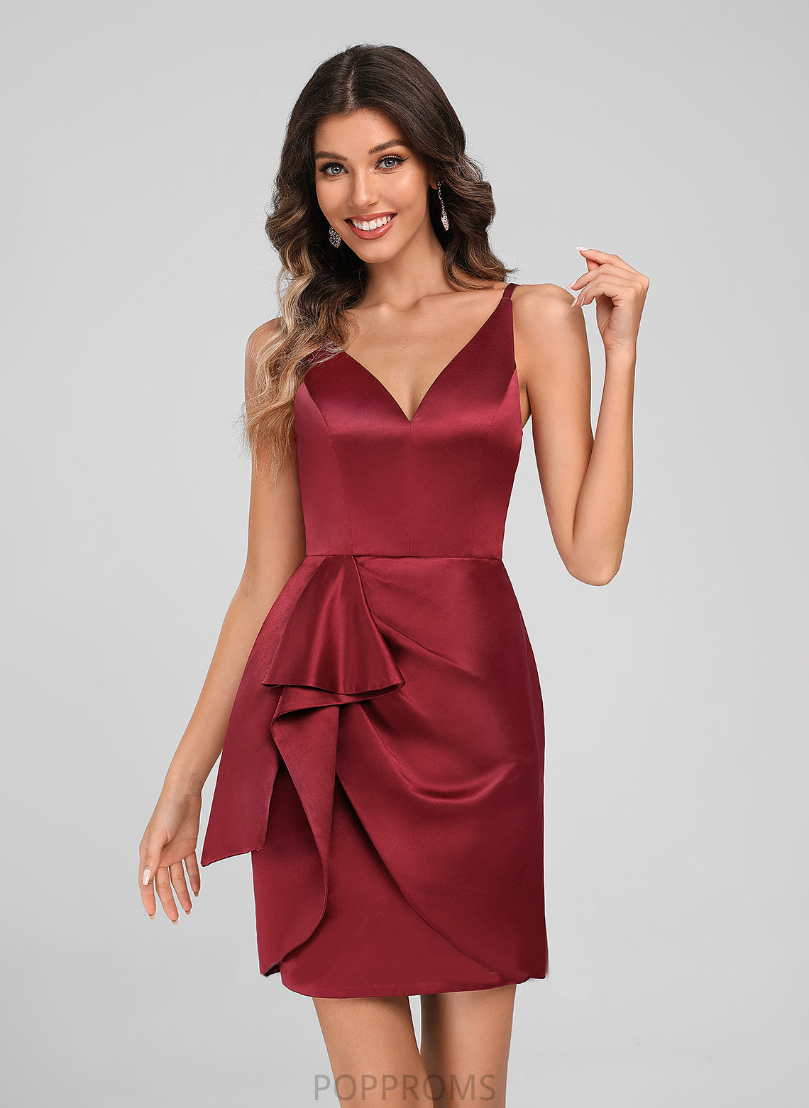 Molly Sheath/Column With Dress Cascading Homecoming Dresses Ruffles Homecoming Short/Mini Satin V-neck