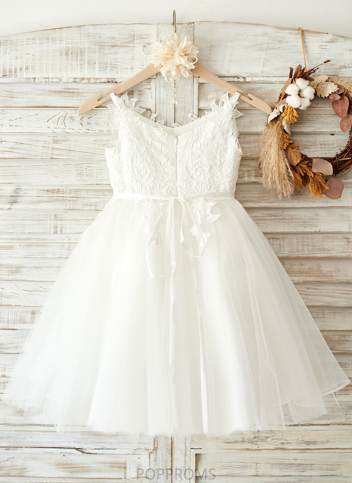 Rhinestone Tulle/Lace Adelaide Knee-length Straps Flower Girl Dresses - A-Line Dress Sleeveless Flower With Girl