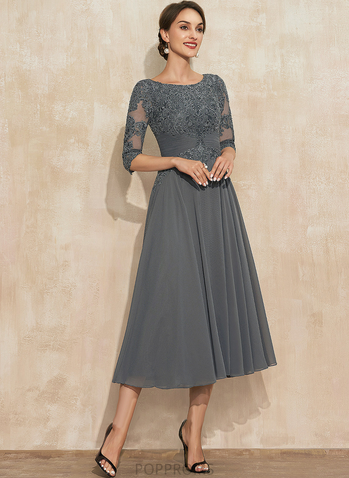 Sequins Tea-Length Lace With of Chiffon Dress the Athena Mother of the Bride Dresses Neck A-Line Bride Mother Scoop