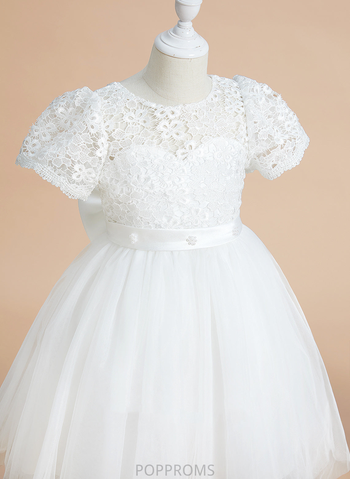 Flower Girl Dresses Short Knee-length Flower Sleeves - A-Line Tulle/Lace Girl Scoop Bow(s) With Dress Lea Neck