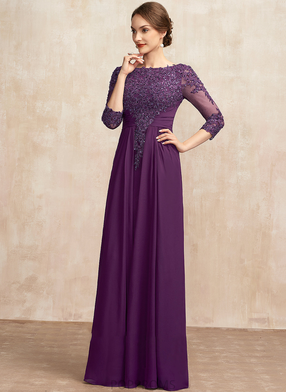 Neck Lace Dress Sequins the Beading With Mother of the Bride Dresses Elizabeth A-Line Bride Floor-Length of Mother Chiffon Scoop