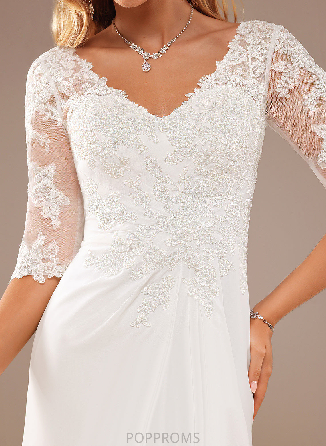 V-neck A-Line Asymmetrical With Dress Chiffon Wedding Lace Baylee Wedding Dresses Ruffle