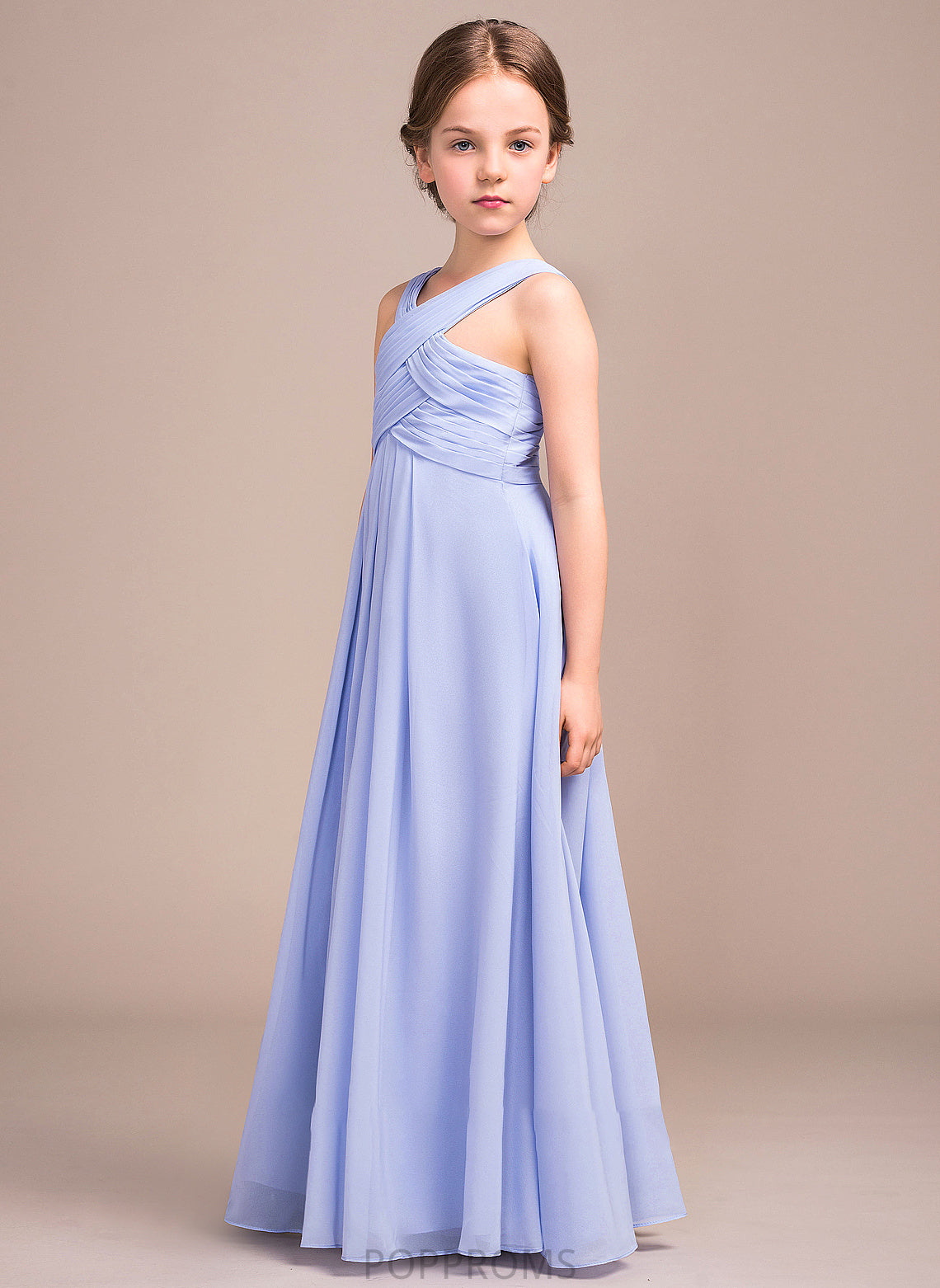 With A-Line Junior Bridesmaid Dresses Chiffon Floor-Length Roselyn Ruffle V-neck