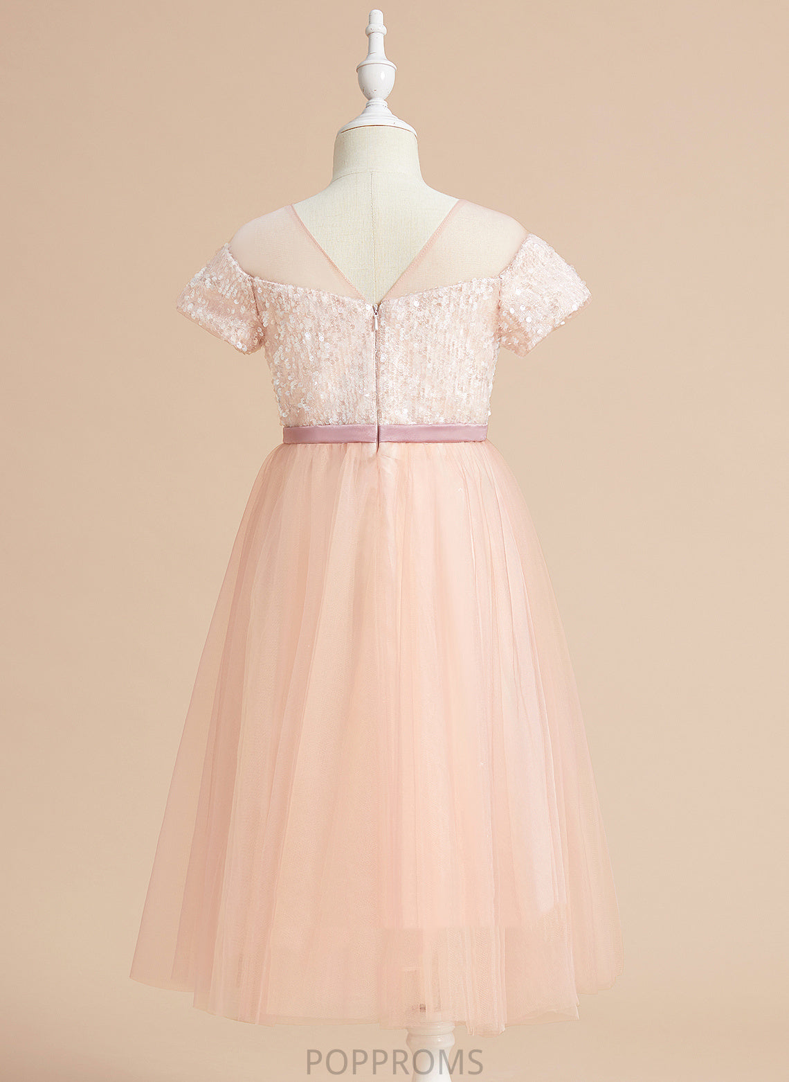 Dress Girl - Alisson Scoop Flower Tea-length Tulle Neck Sleeves Sash/Bow(s) With A-Line Flower Girl Dresses Short