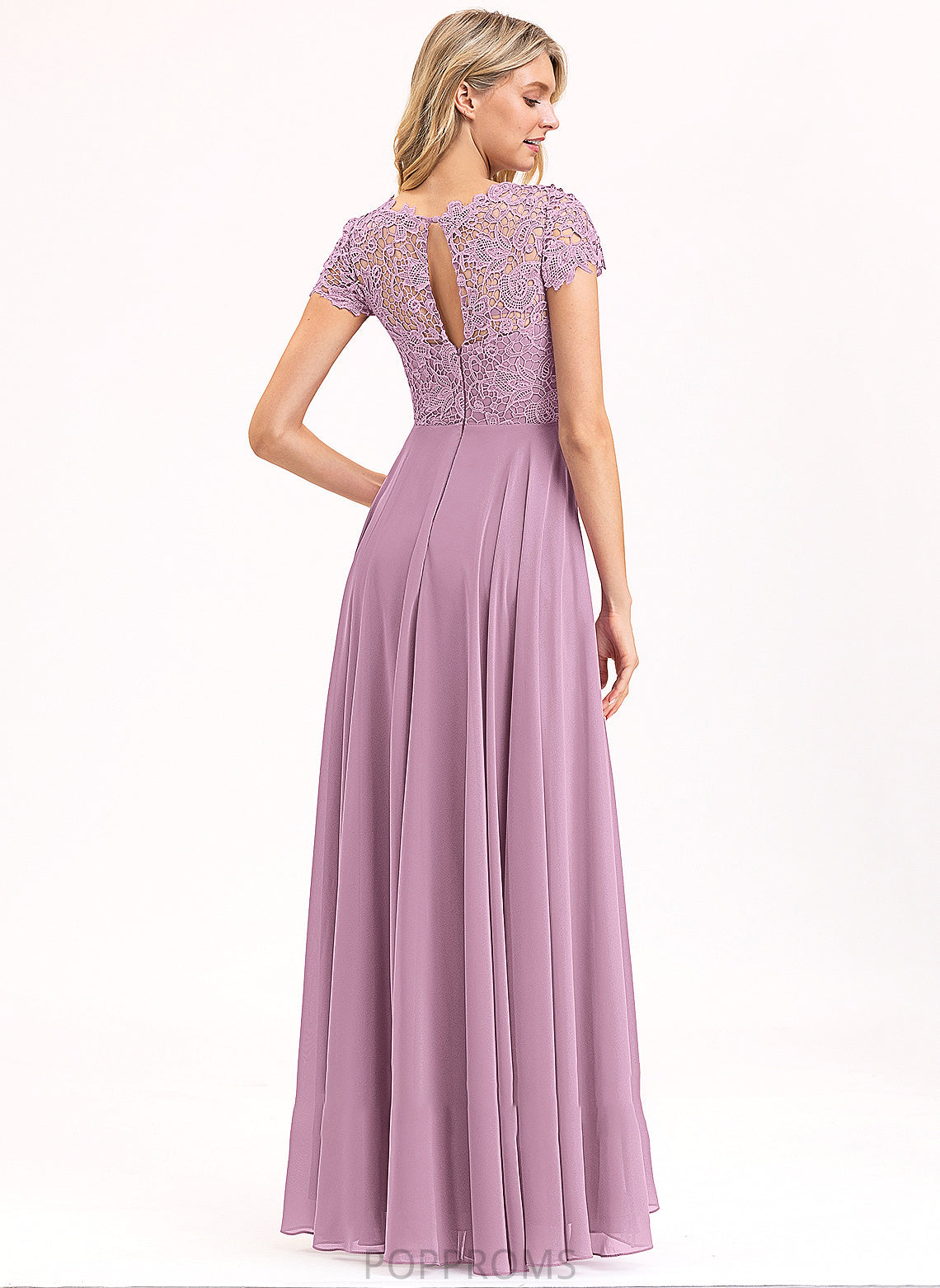 Scoop A-Line Prom Dresses Evie Neck Chiffon Lace With Pockets Floor-Length