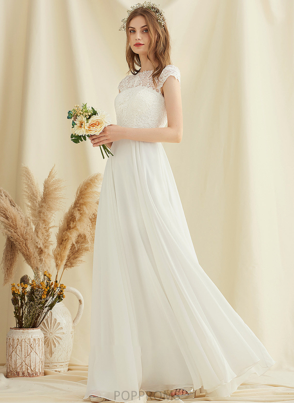 A-Line Dress Chiffon Wedding Dresses Floor-Length Amina Lace Wedding