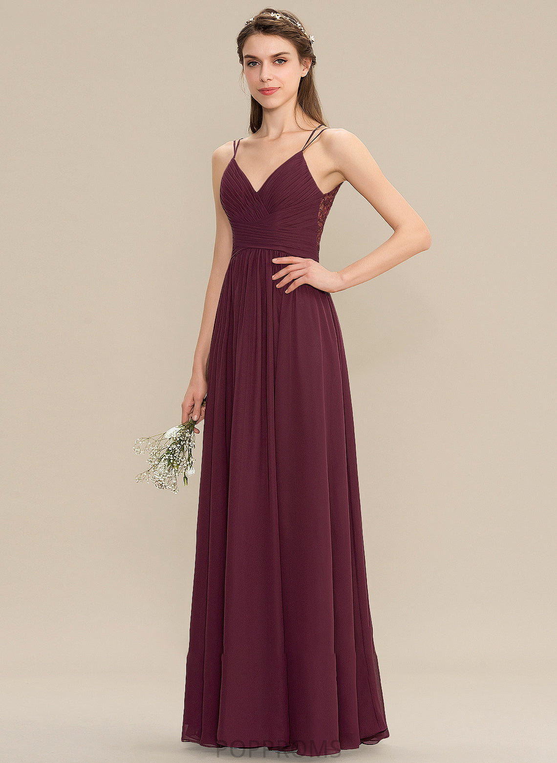 Floor-Length A-Line V-neck Embellishment Length Ruffle Neckline Silhouette Fabric Mila Sleeveless Floor Length Bridesmaid Dresses