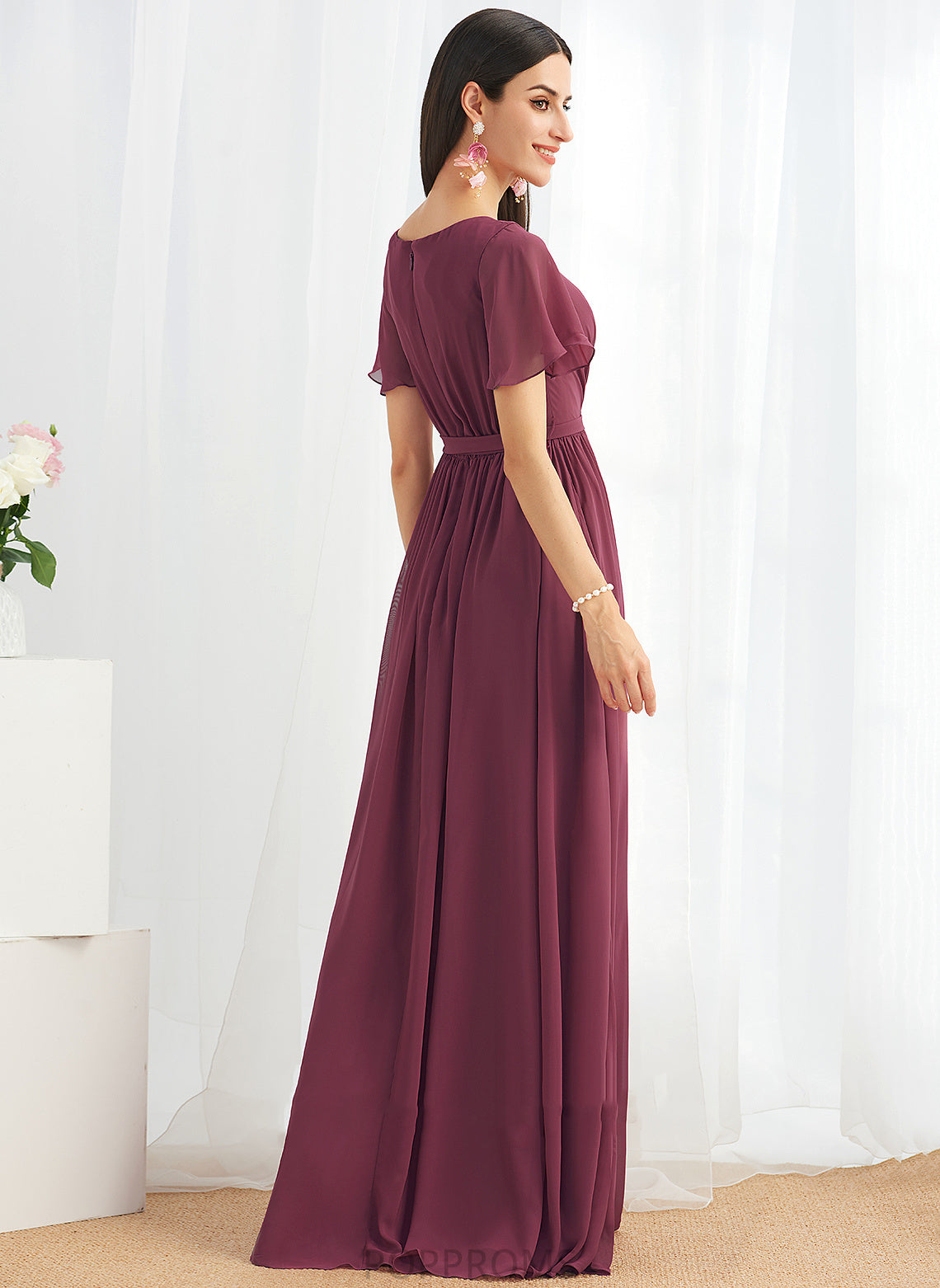 Floor-Length A-Line SplitFront Neckline Fabric V-neck Silhouette Embellishment Length Savanah Scoop Floor Length Bridesmaid Dresses