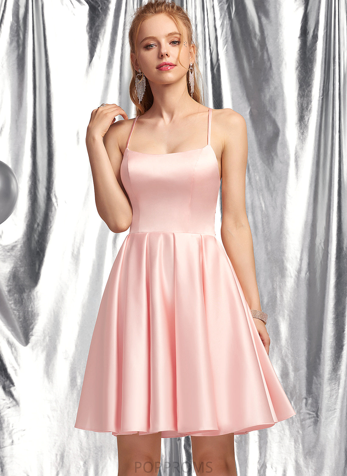 A-Line Square Short/Mini Satin Prom Dresses Mina