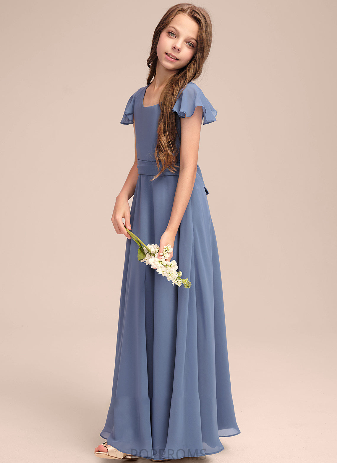 With Junior Bridesmaid Dresses Neck Bow(s) Scoop A-Line Winifred Floor-Length Chiffon