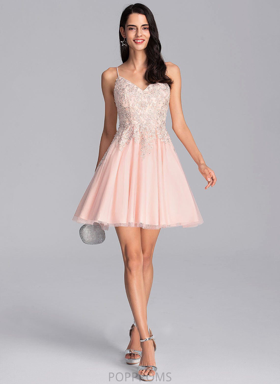 With Prom Dresses Jaiden Short/Mini V-neck Sequins Beading Tulle A-Line