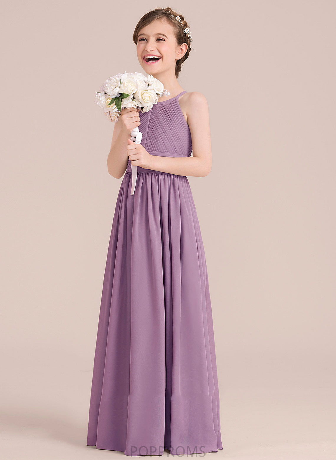 Scoop A-Line - Flower Sleeveless Dress With Hole Girl Chiffon Averi Flower Girl Dresses Back Neck Floor-length