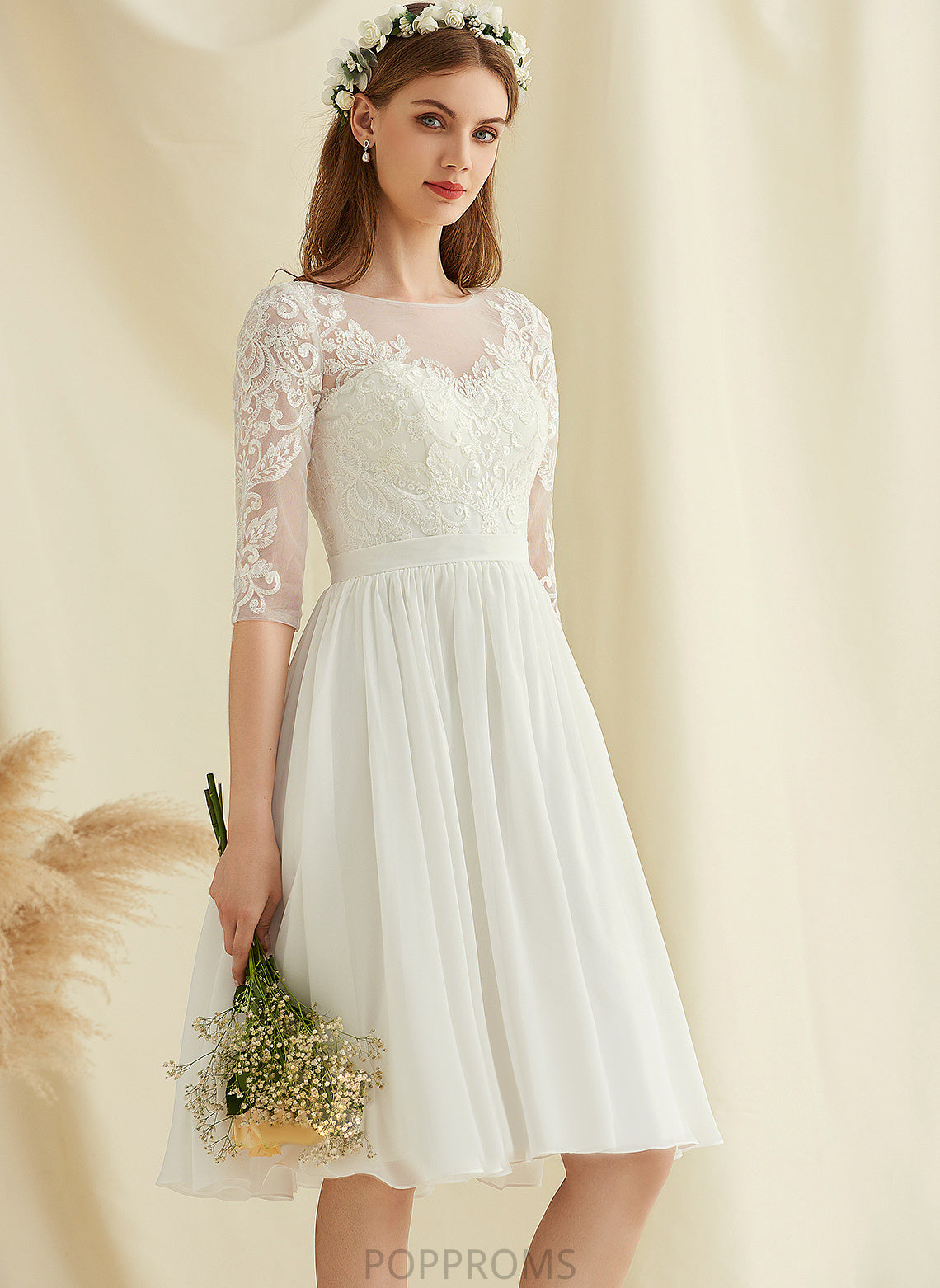 Dress Wedding Dresses Chiffon Lace With Scoop Sloane Knee-Length A-Line Sequins Wedding