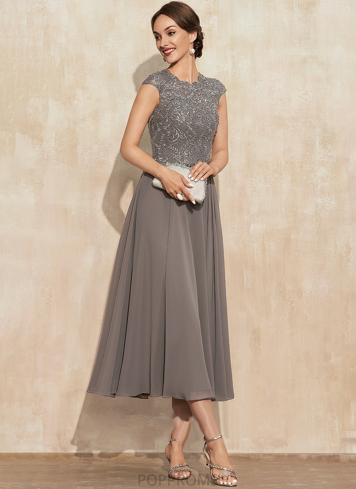 the Chiffon Bride Scoop Mother of the Bride Dresses Lace With Mother Dress Marissa Neck Beading Tea-Length A-Line of