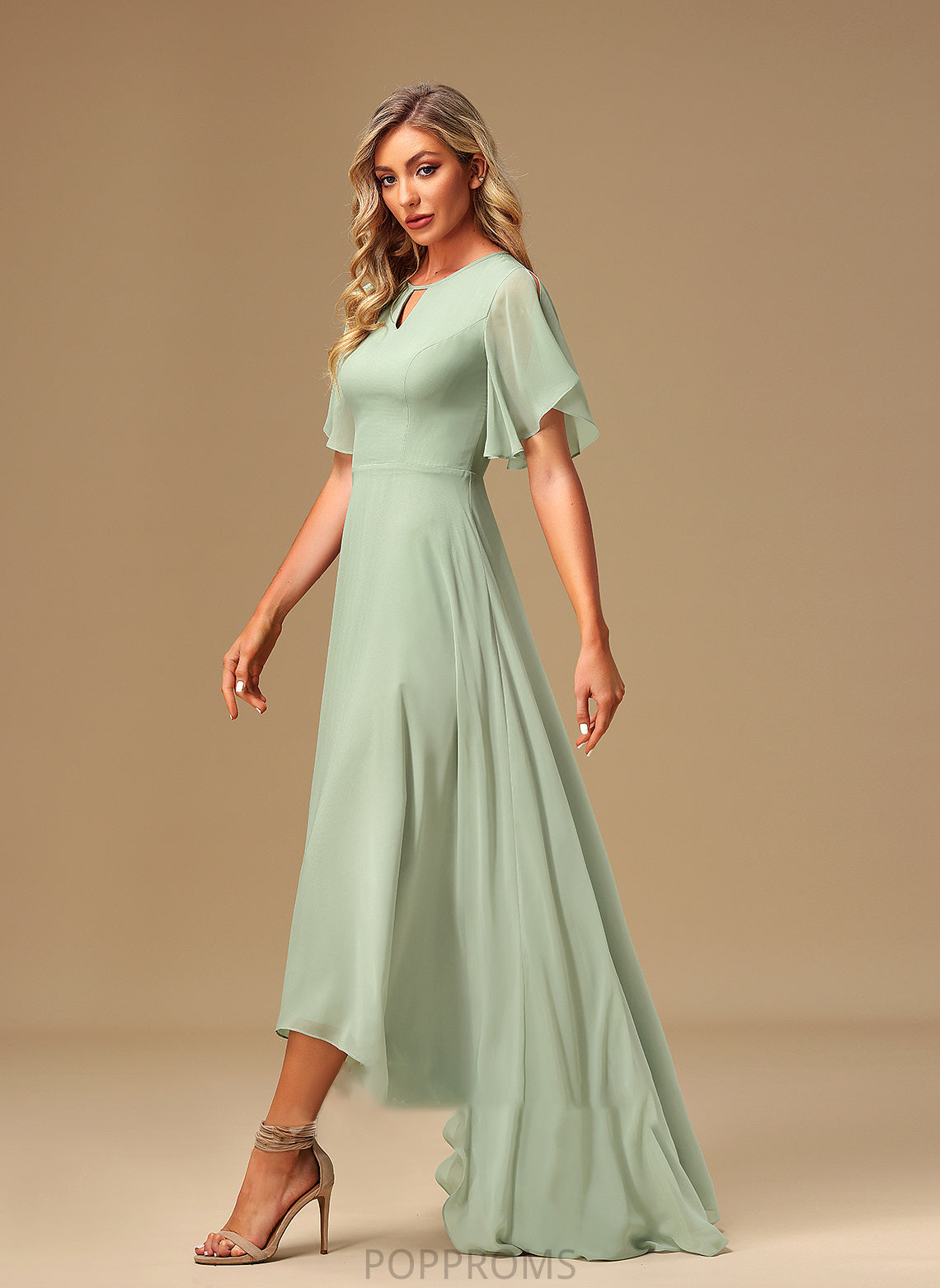 Ruffle Asymmetrical A-Line Silhouette Embellishment Fabric Length Straps Hadley Natural Waist Off The Shoulder Sleeveless Bridesmaid Dresses