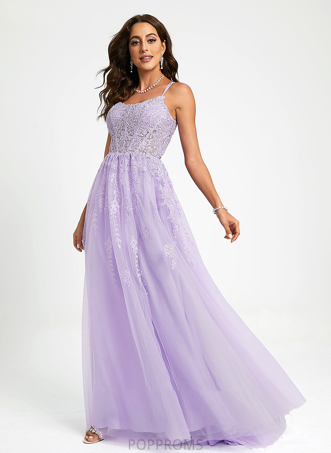 Raina Prom Dresses Ball-Gown/Princess Tulle Train With Sequins Neck Sweep Lace Scoop