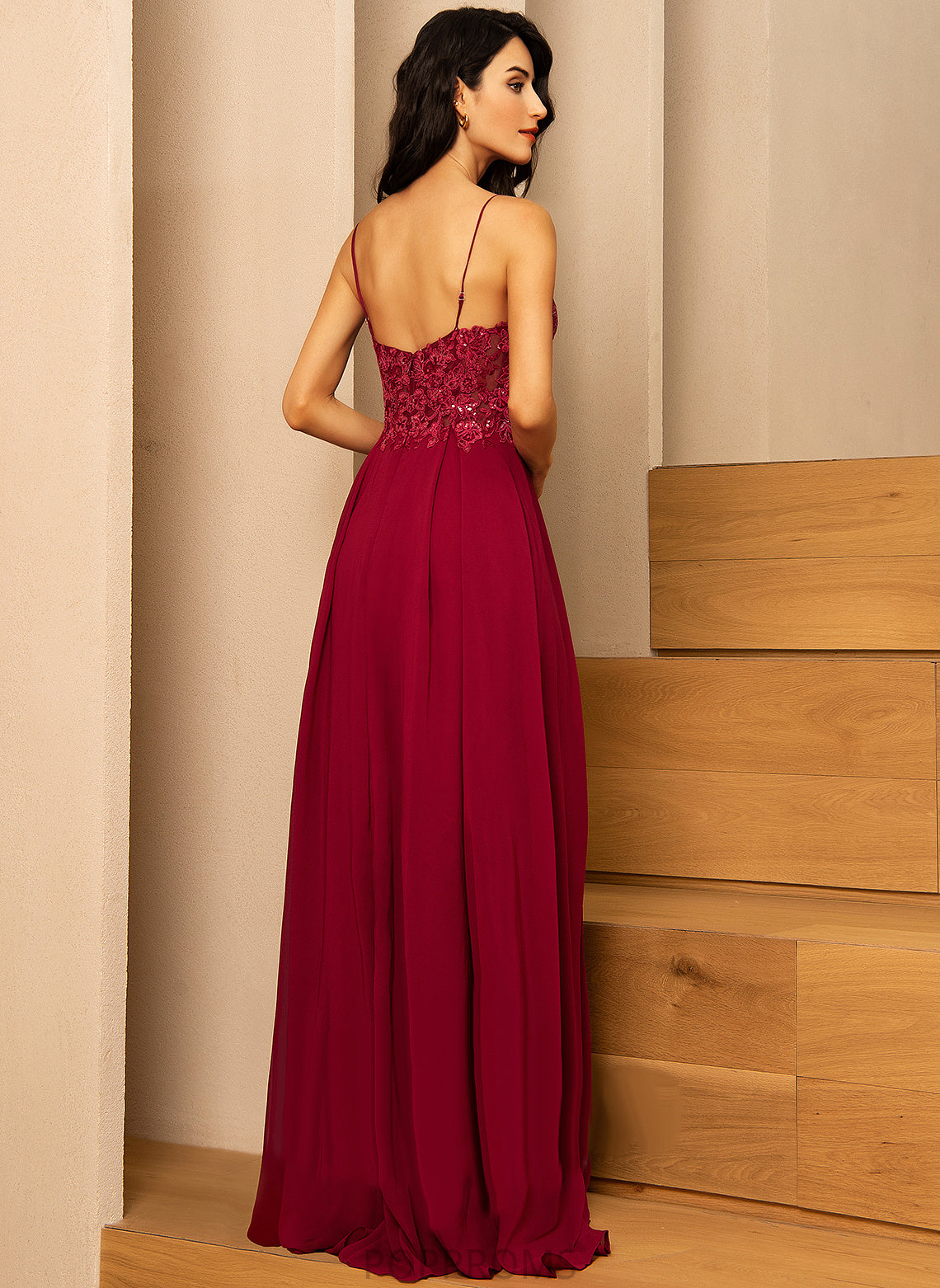 A-Line Prom Dresses Jamiya Chiffon Sequins Floor-Length V-neck With