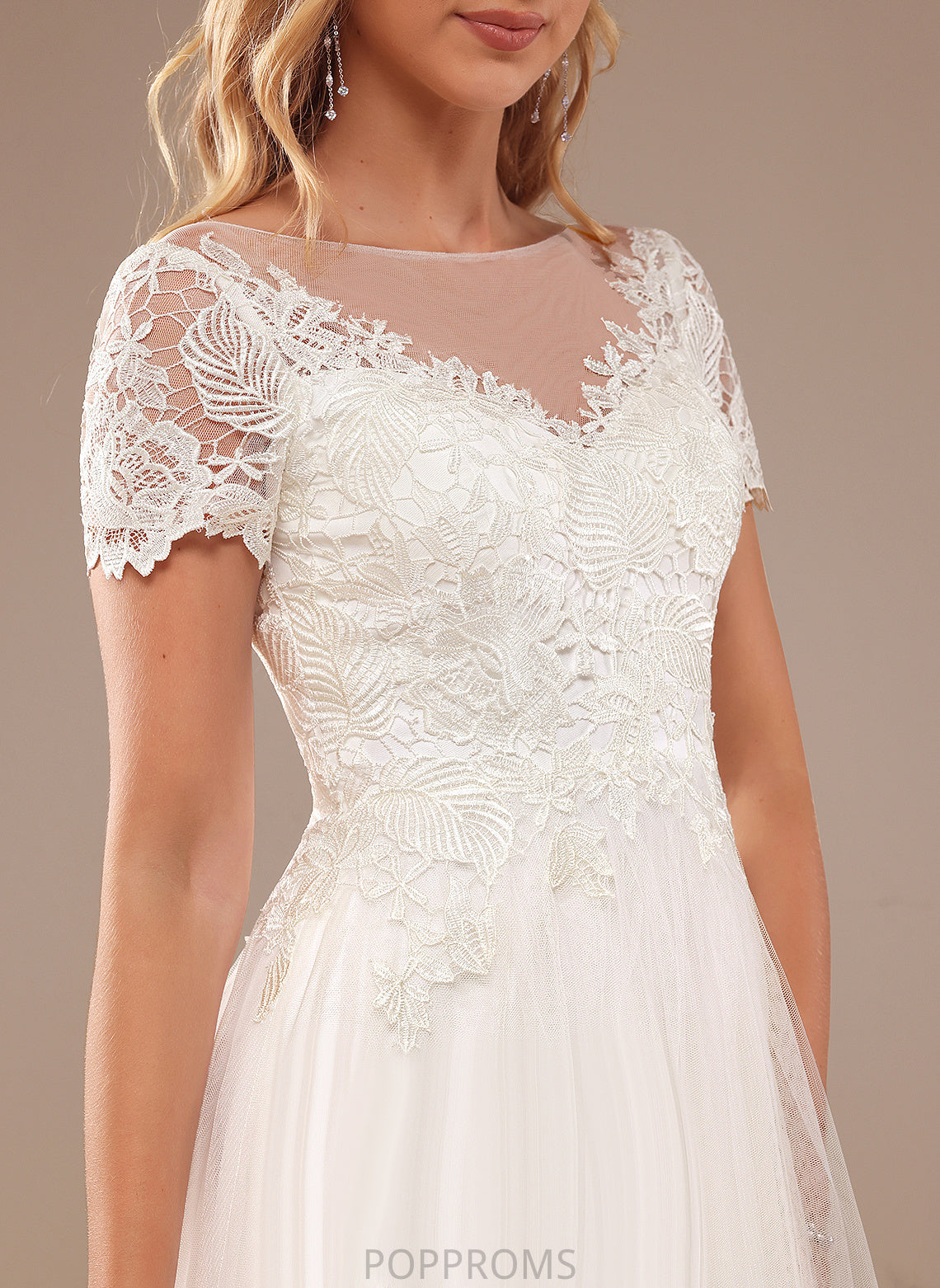 Wedding Lace Floor-Length Wedding Dresses Tulle Scoop Lace Neck Keely With Dress A-Line