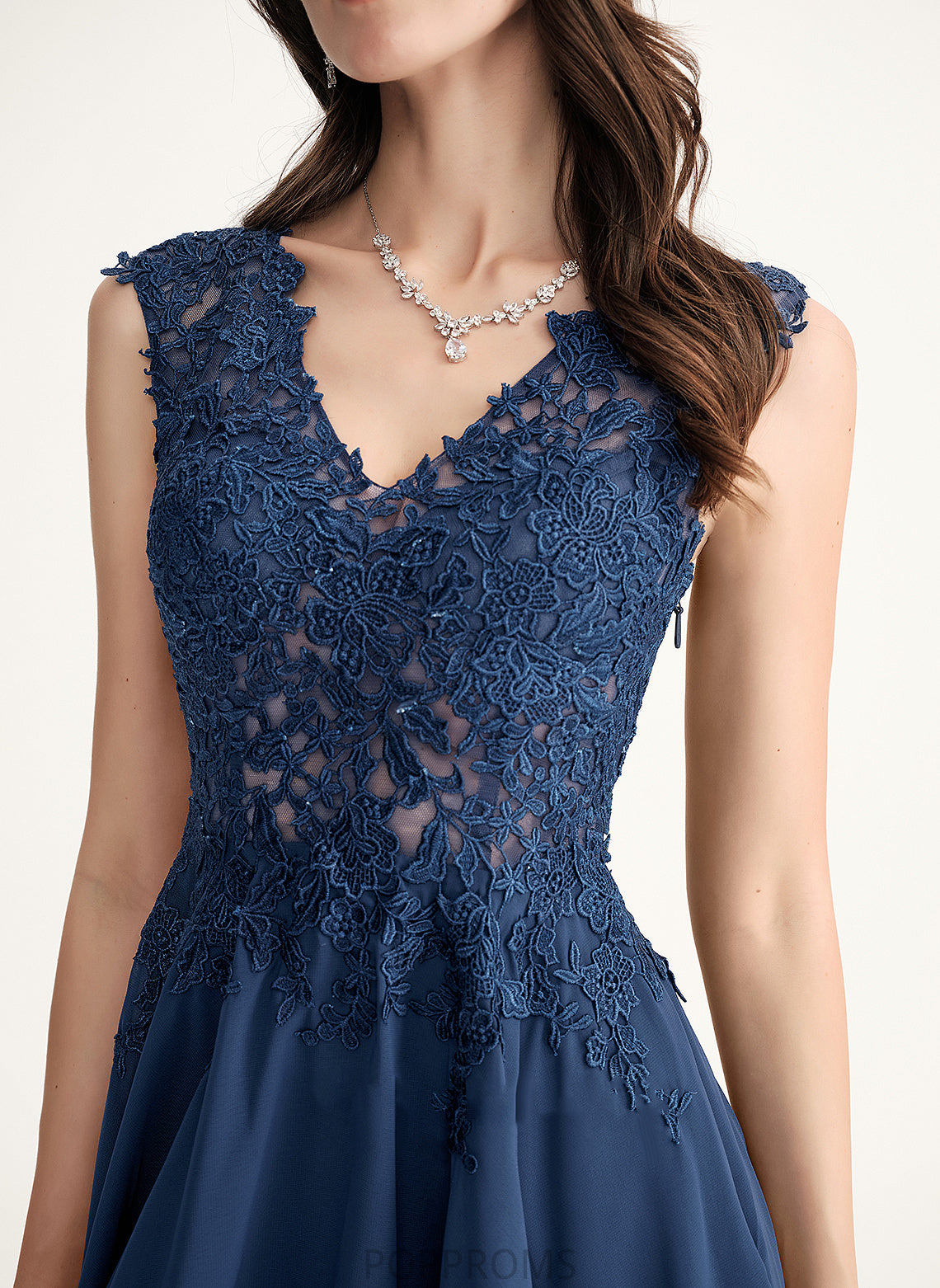 Alissa A-Line Cocktail Dresses Tea-Length Lace Cocktail Chiffon Dress V-neck