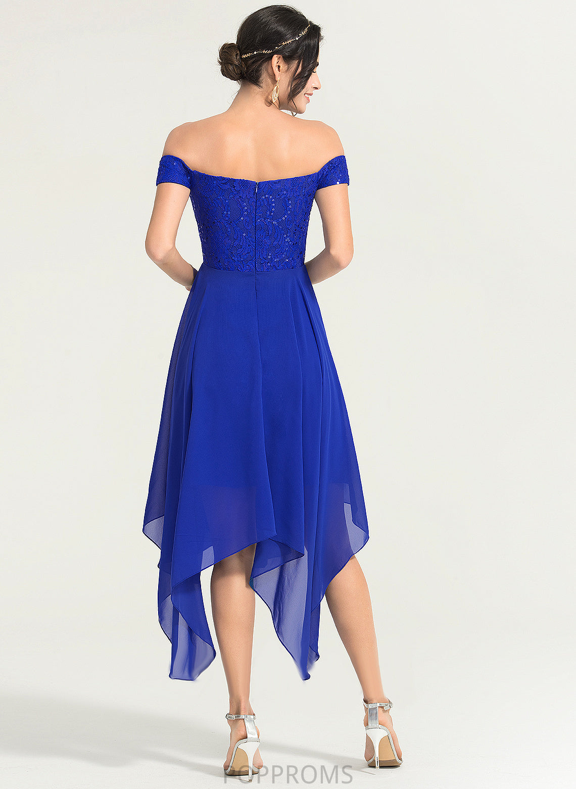 Asymmetrical Abigail Cocktail Dresses Chiffon Cocktail With Off-the-Shoulder A-Line Beading Dress Lace