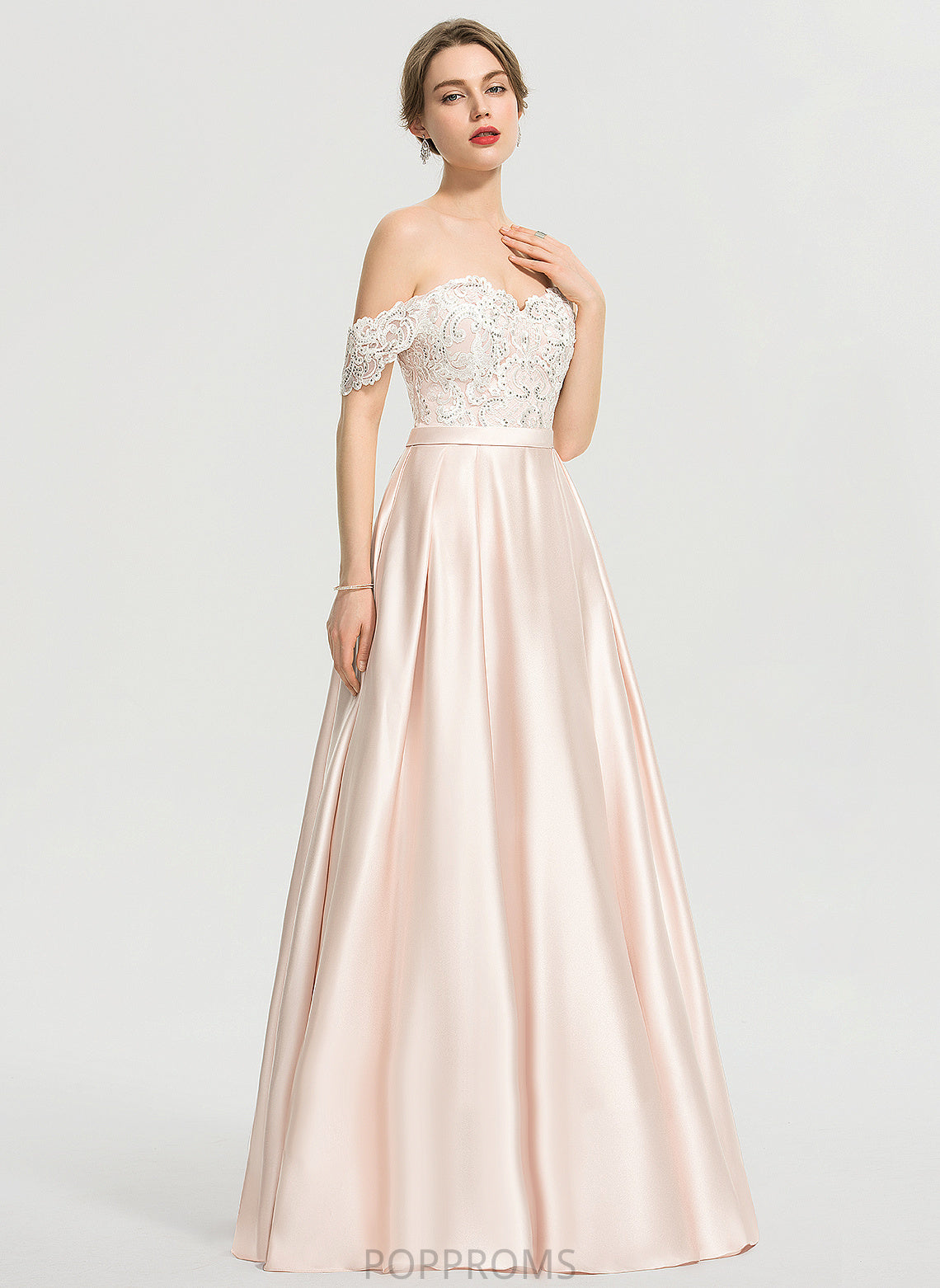 Satin Sequins Wedding Dresses Off-the-Shoulder Lace Floor-Length Wedding With Dress Ball-Gown/Princess Winifred