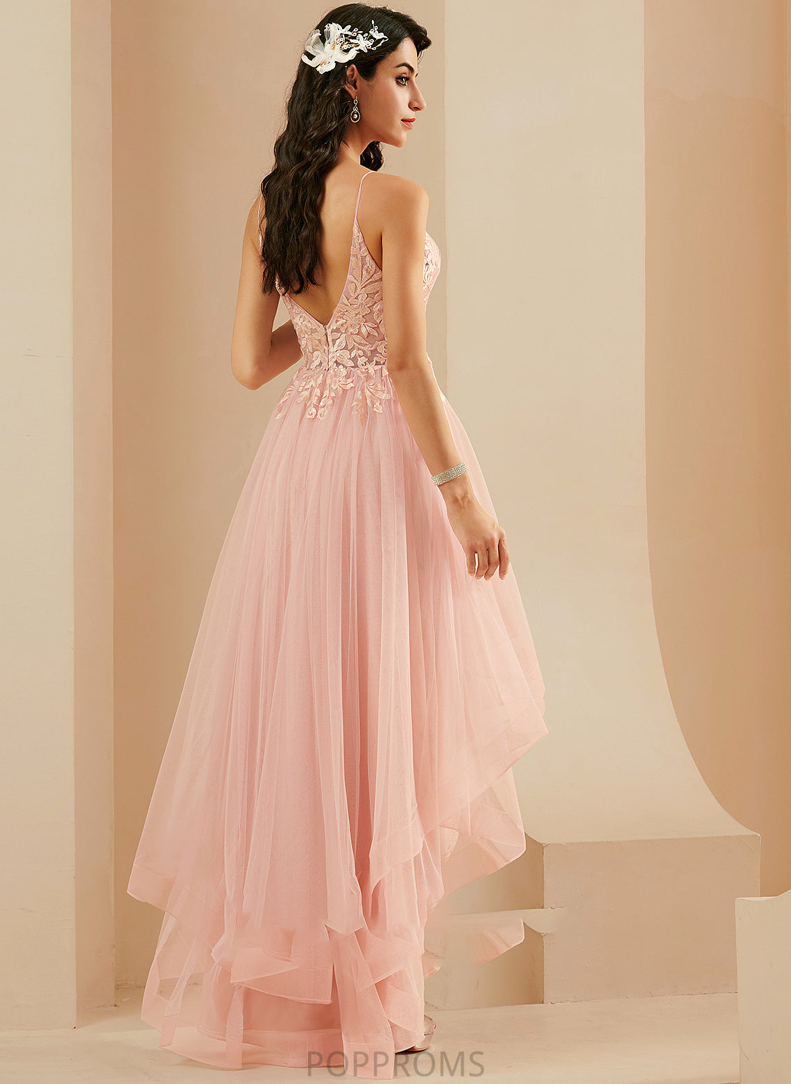 Tulle Jode V-neck Asymmetrical Lace With Prom Dresses Ball-Gown/Princess