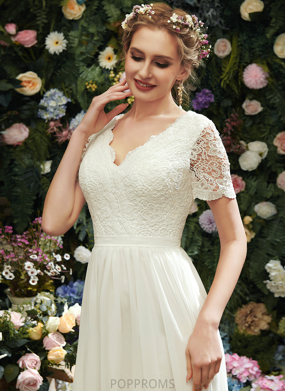 Marisa With Wedding Dresses Asymmetrical A-Line Dress Lace Wedding V-neck