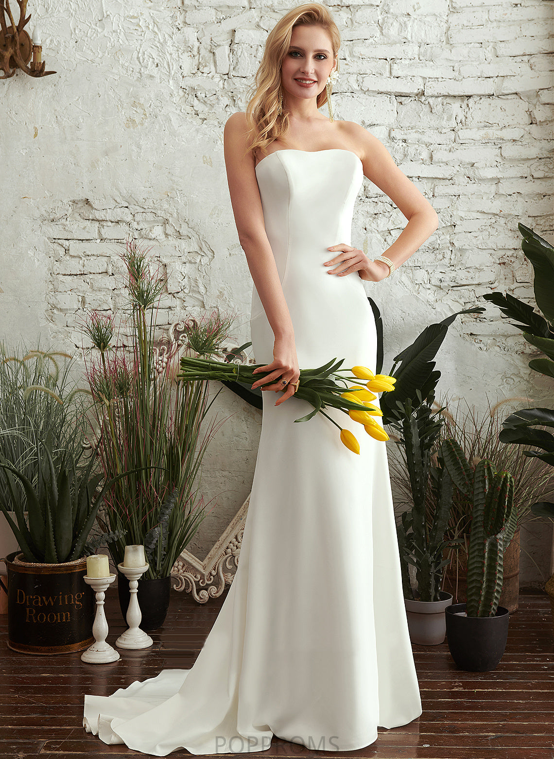 Train Dress Wedding Dresses Crepe Stretch Wedding Sweep Straight Trumpet/Mermaid Skyler