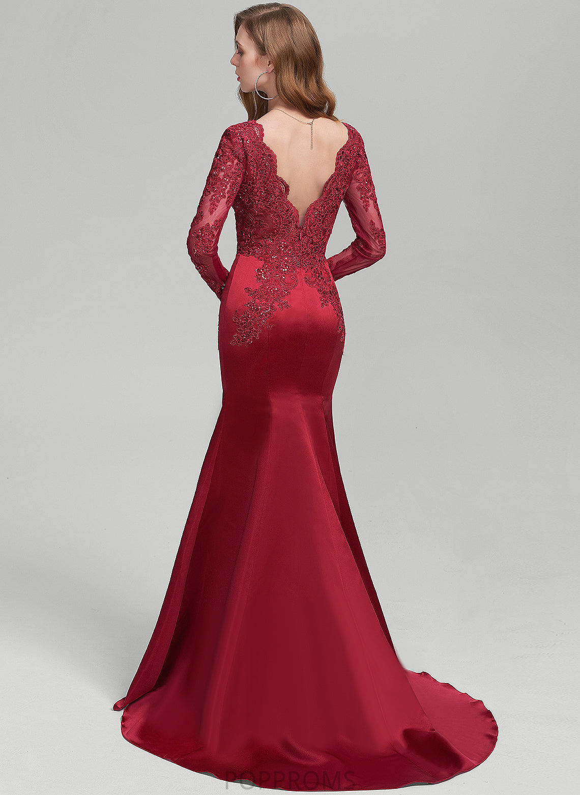 Sequins V-neck Sweep With Mavis Trumpet/Mermaid Lace Satin Prom Dresses Train