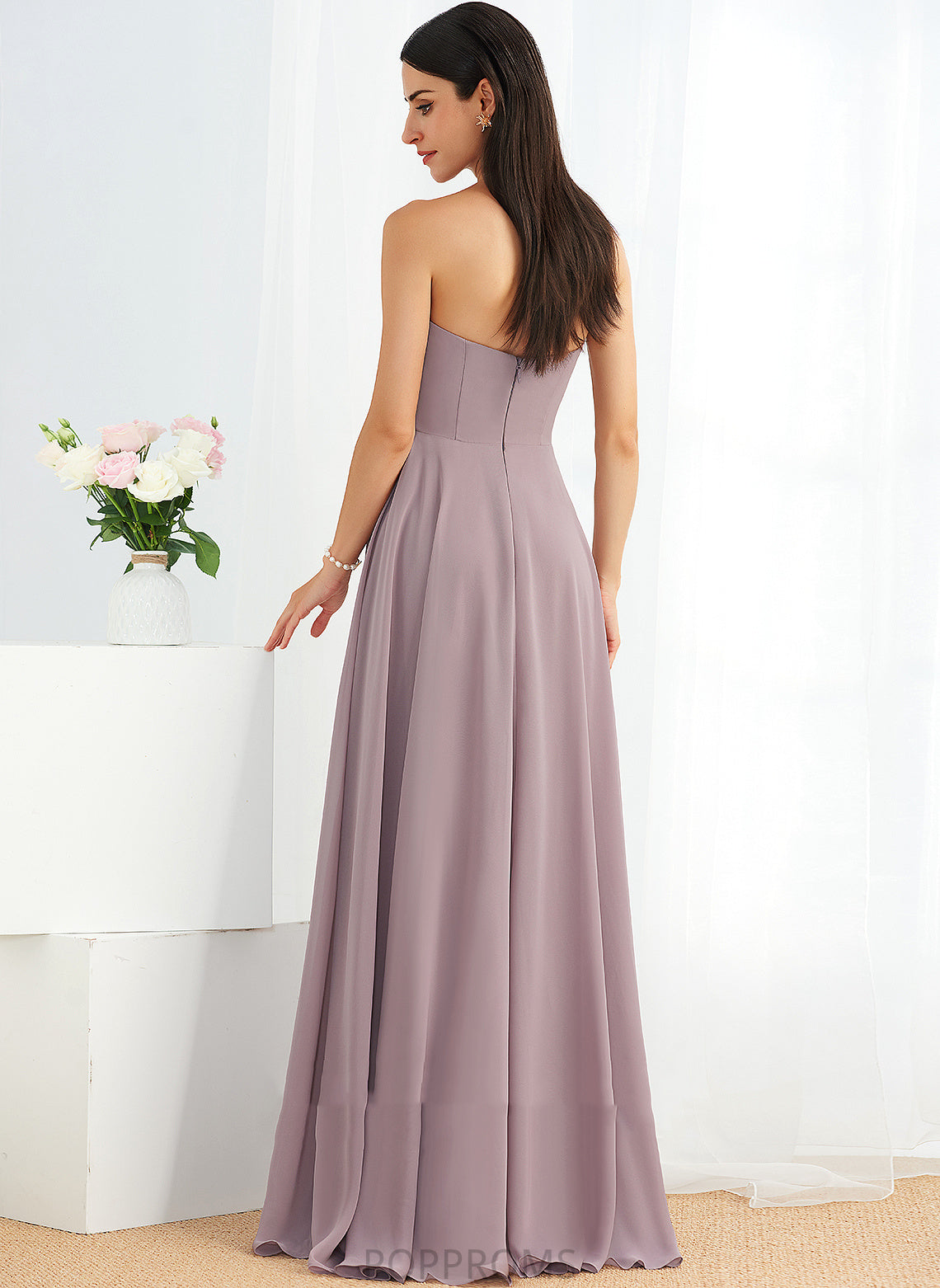 Strapless SplitFront Floor-Length Silhouette Neckline Length A-Line Fabric Embellishment Peyton Natural Waist Floor Length Bridesmaid Dresses