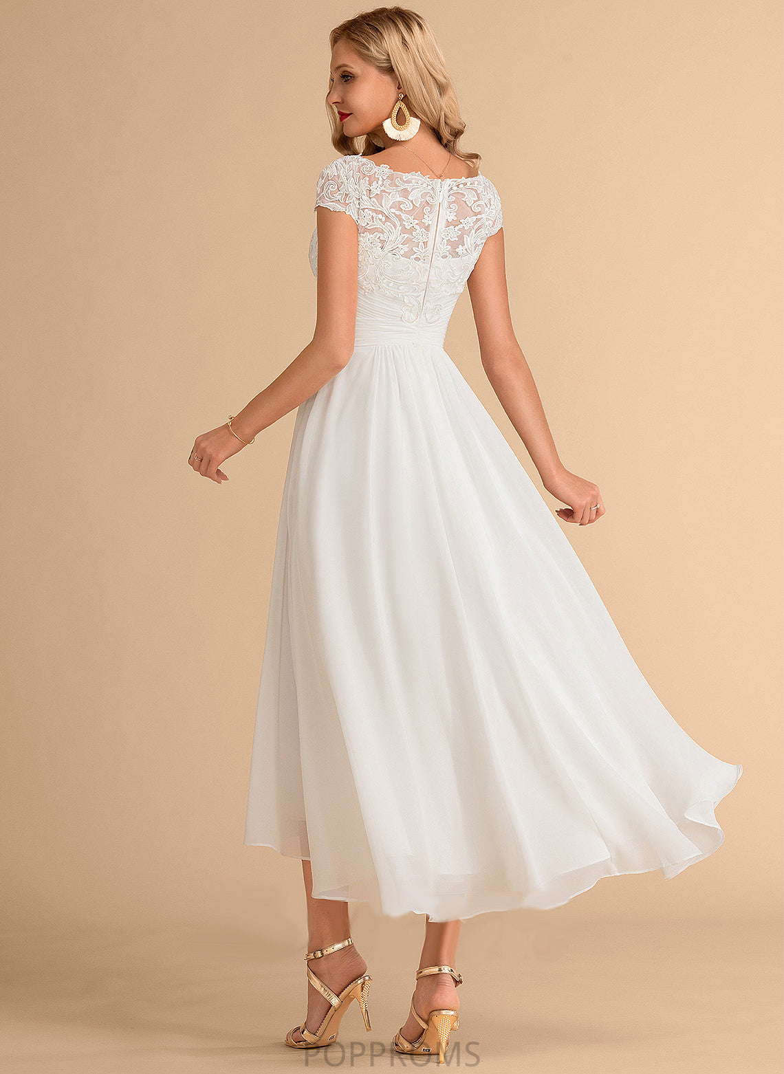 Lace Scoop Asymmetrical Wedding Chiffon Alyson Wedding Dresses A-Line Neck Dress