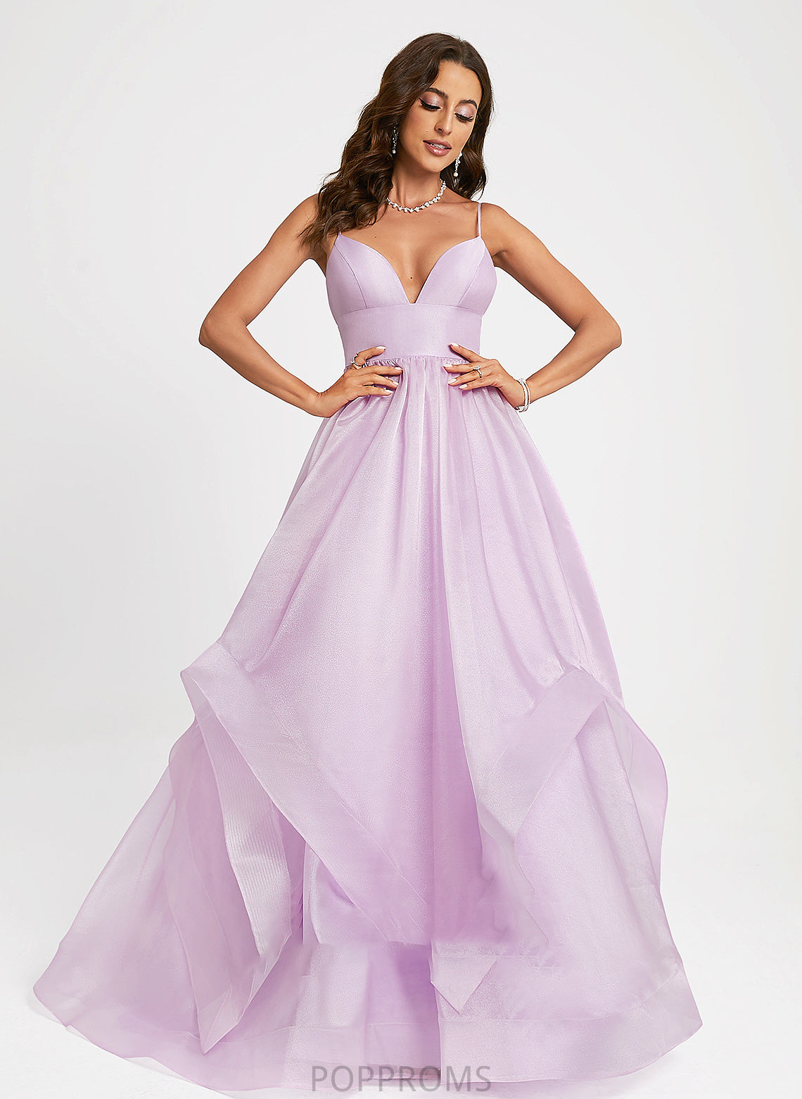 V-neck Prom Dresses Organza Sweep Train Ball-Gown/Princess Ariana