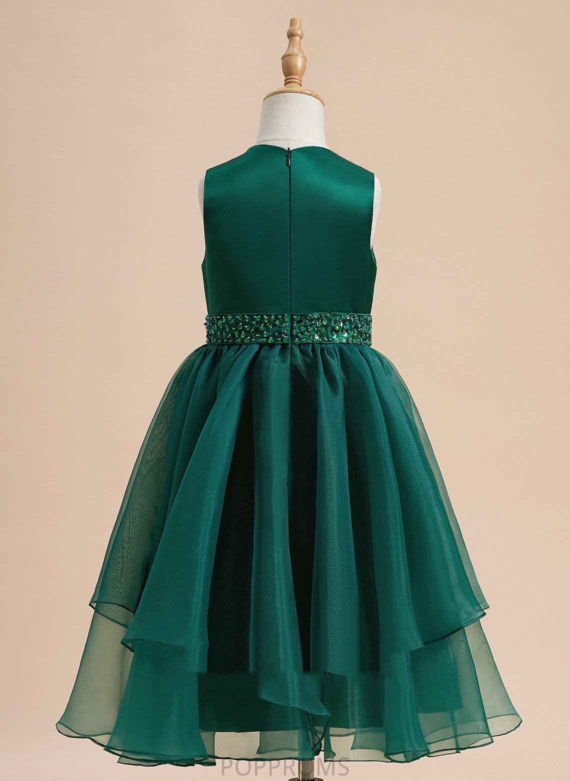 Organza/Satin Haleigh Flower Tea-length Beading/Sequins Neck Dress Flower Girl Dresses Scoop Sleeveless With Girl - A-Line