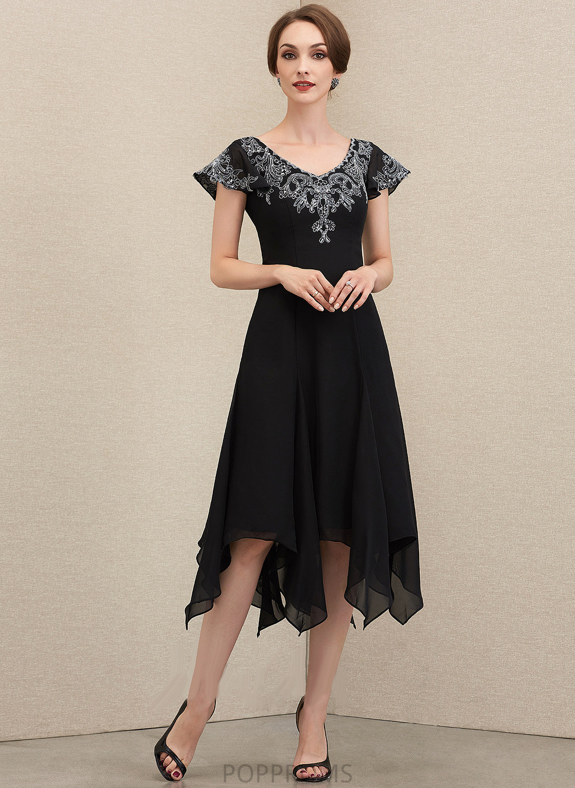 Dress Mother of the Bride Dresses A-Line Chiffon Bride Lace the With of V-neck Tea-Length Sequins Mother Katrina