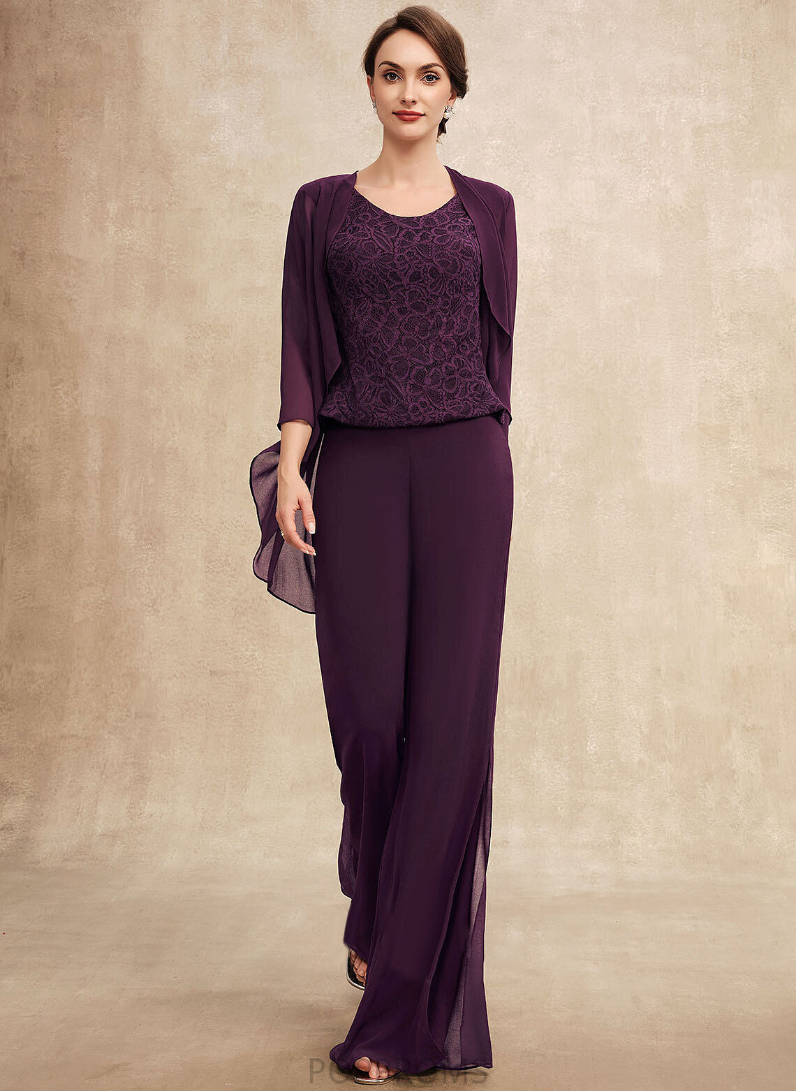 Floor-Length Jumpsuit/Pantsuit Chiffon Mother Dixie the Lace Scoop of Bride Dress Mother of the Bride Dresses Neck