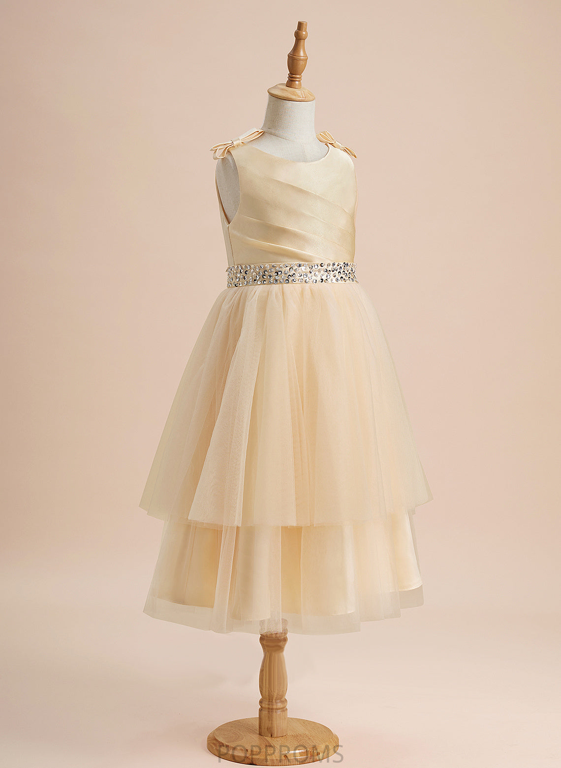 Dress Flower - Knee-length Flower Girl Dresses Neck Beading/Sequins/Bow(s) Girl Scoop Satin/Tulle Winifred With Sleeveless A-Line