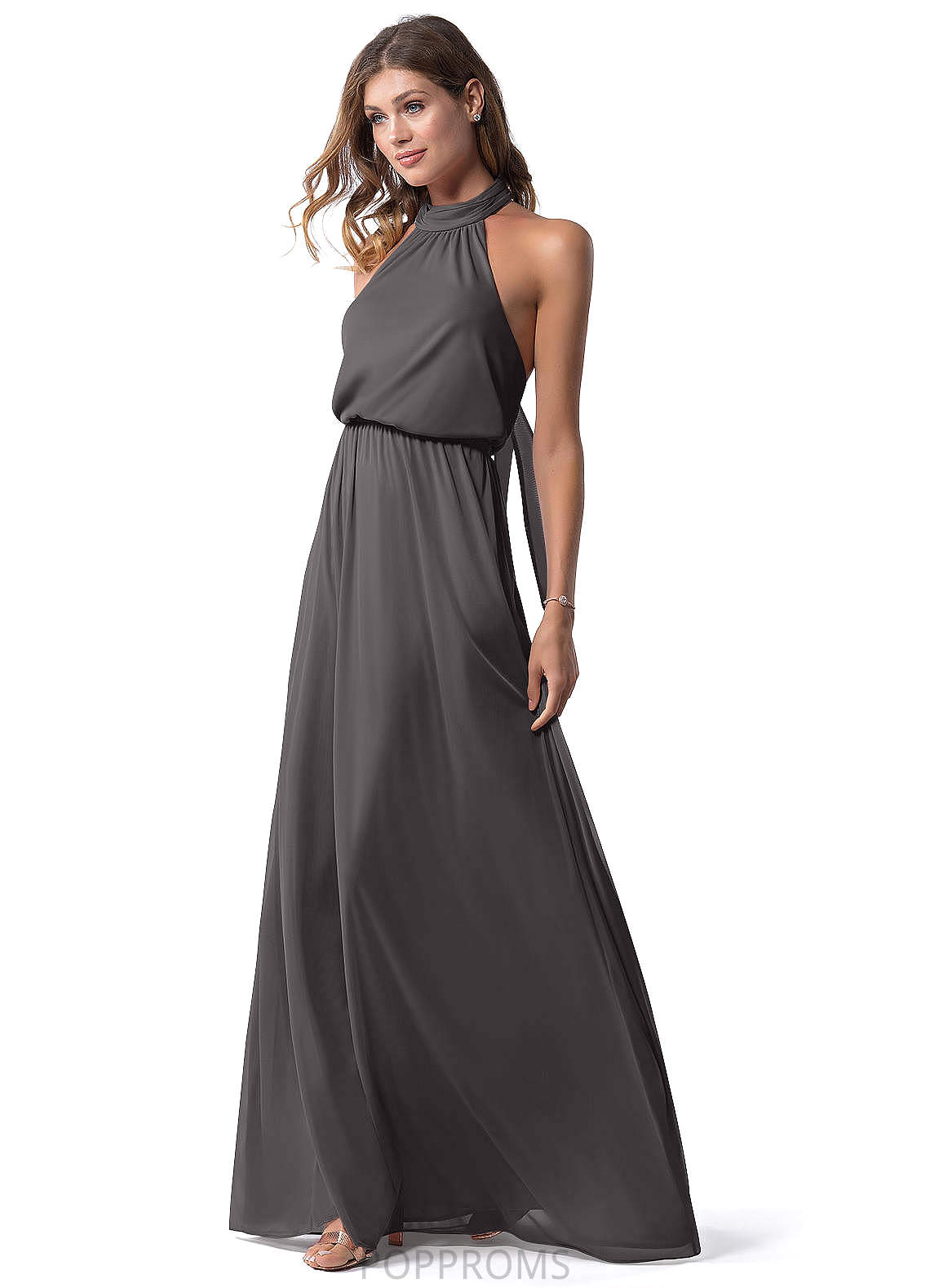 Tricia Sleeveless Spaghetti Staps Natural Waist A-Line/Princess Floor Length Bridesmaid Dresses