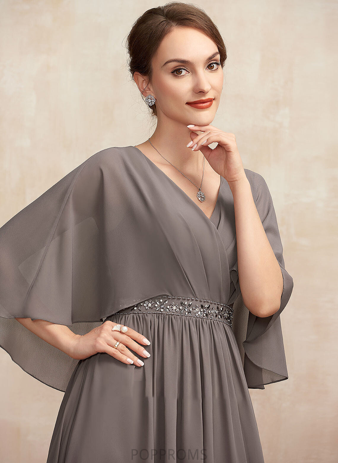 Dress A-Line the With of Bride Chiffon Mother of the Bride Dresses Ankle-Length V-neck Mother Linda Ruffle Beading