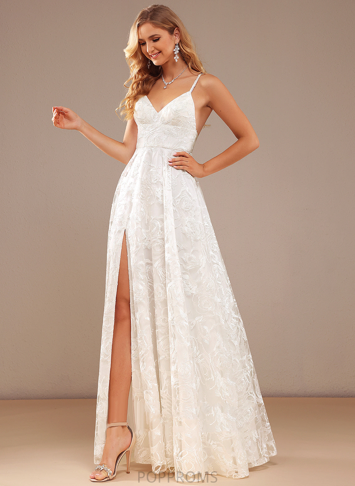 A-Line Split V-neck Dress Wedding Dresses Lace Front Wedding With Floor-Length Jaylen